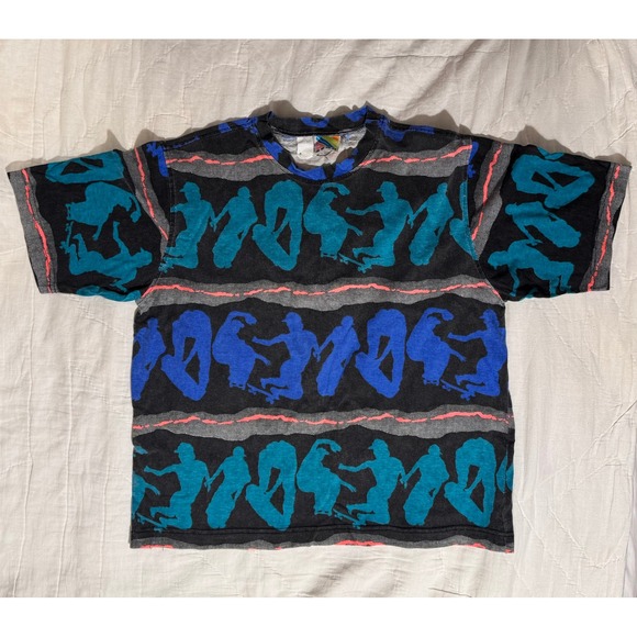 LA Gear Other - Vintage LA Gear 90s Skateboard All Over Print T-Shirt Black Blue Teal Large